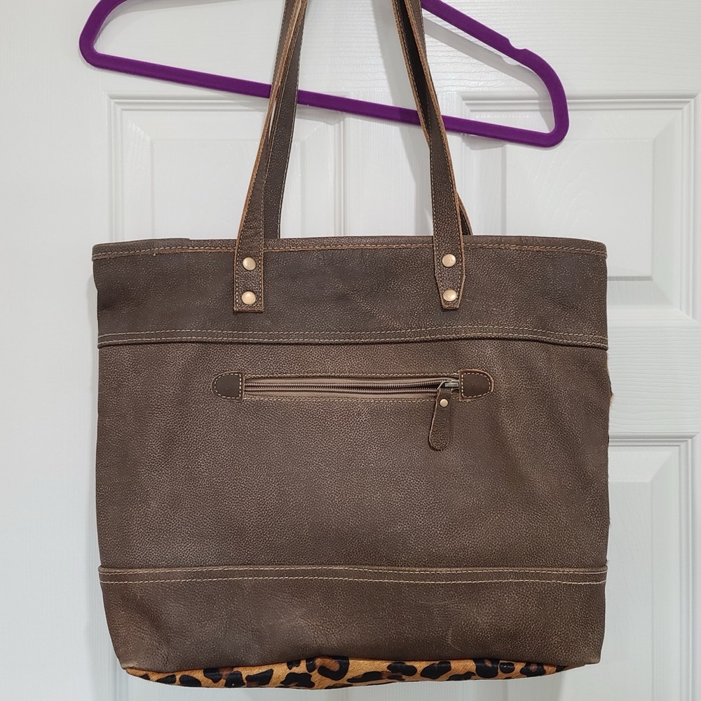 Myra Bag Leopard Print Tote in Brown and Black - Picture 2 of 8